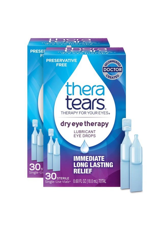 TheraTears Dry Eye Therapy Eye Drops for Dry Eyes, Preservative Free, 30 Vials, 2 Pack - Image 1